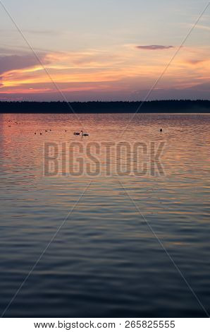 Amazing Sunset Over Necko Lake. Podlasie, Poland.