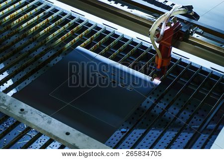 Stage Of Production Of Printed Circuit Boards - Laser Cutting In Automatic Mode, Emitter Is Blurred 