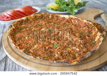 Traditional Delicious Turkish Foods; Turkish Pizza; Lahmacun