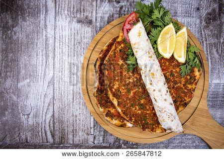 Traditional Delicious Turkish Foods; Turkish Pizza; Lahmacun