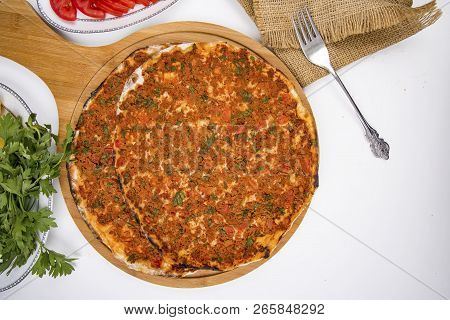 Traditional Delicious Turkish Foods; Turkish Pizza; Lahmacun