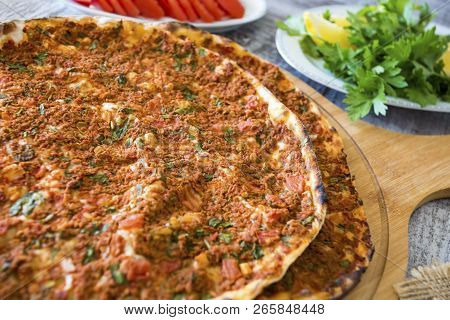 Traditional Delicious Turkish Foods; Turkish Pizza; Lahmacun