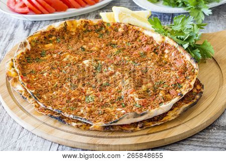 Traditional Delicious Turkish Foods; Turkish Pizza; Lahmacun