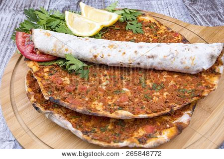 Traditional Delicious Turkish Foods; Turkish Pizza; Lahmacun