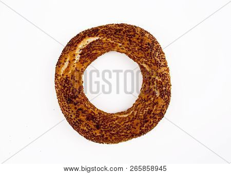 Traditional Turkish Bagel; Simit On The White Background