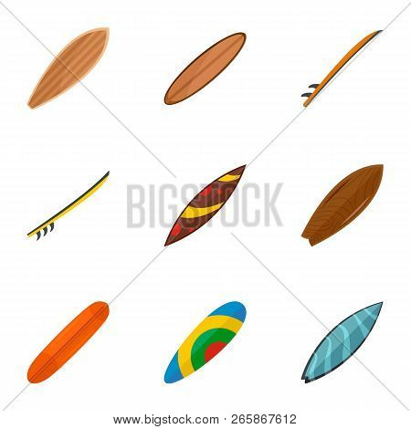 Colorful Surf Board Icon Set. Flat Set Of 9 Colorful Surf Board Icons For Web Design