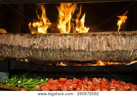 Traditional Delicious Turkish Foods; Doner Kebab, Cag Kebab