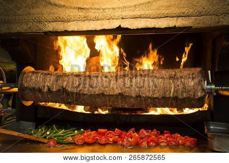 Traditional Delicious Turkish Foods; Doner Kebab, Cag Kebab