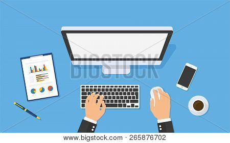 Hands Typing Text On The Computer Keyboard. Technology And Business Concept - Stock Vector.
