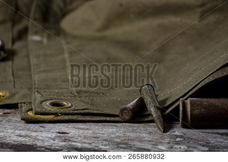 7, 92 X 57 - Rustic Ammos, Poncho And Old Compas Lies On The Wooden Background