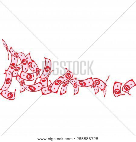 British Pound Notes Falling. Floating Gbp Bills On White Background. United Kingdom Money. Awesome V