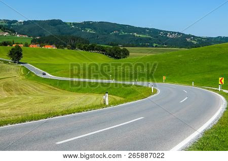 Koflach, Austria - August, 15th, 2017. View Of Road From Koflach (köflach) To Piber In Bright Sunny 