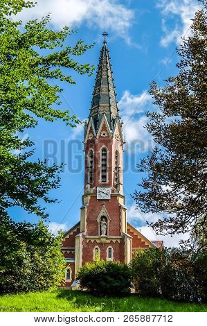Murzzuschlag, Austria - August, 13th, 2017. View Of Evangelic Church (evangelische Kirche Mürzzuschl