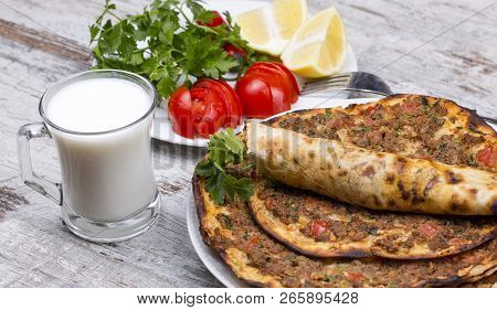 Traditional Delicious Turkish Foods; Turkish Pizza; Lahmacun
