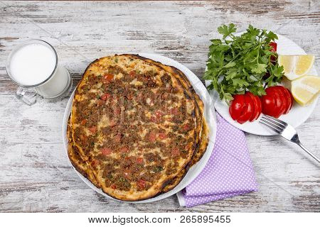 Traditional Delicious Turkish Foods; Turkish Pizza; Lahmacun