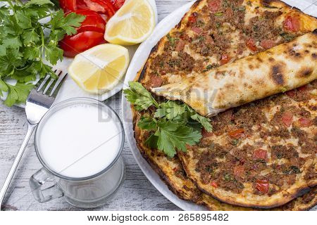 Traditional Delicious Turkish Foods; Turkish Pizza; Lahmacun