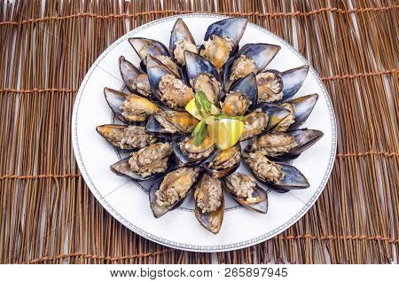 Midye Dolmasi, Stuffed Mussels, Turkish Food Isolated On White Background