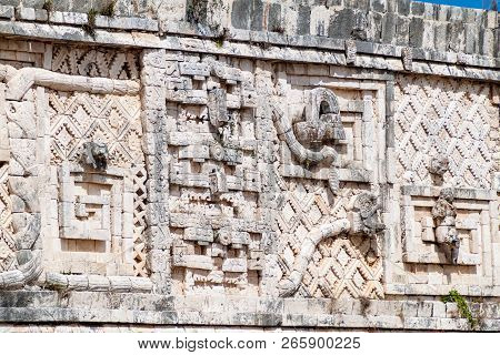 Detailed Carvings At The Nuns Quadrangle Cuadrangulo De Las Monjas Building Complex At The Ruins Of 
