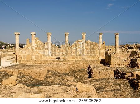Scenic Columds At The House Of Theseus Remains At Paphos Archaeological Park, Cyprus