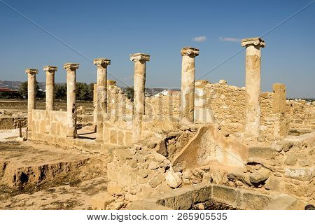 Survived To Nowadays, Columns In The House Of Theseus At Paphos Archaeological Park, Cyprus