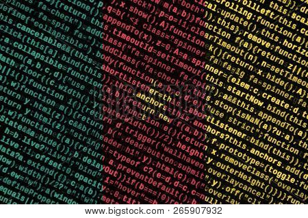 Cameroon Flag  Is Depicted On The Screen With The Program Code. The Concept Of Modern Technology And