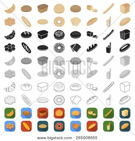 Types Of Bread Cartoon Icons In Set Collection For Design. Bakery Products Vector Symbol Stock Web I