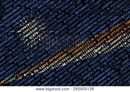 Marshall Islands Flag  Is Depicted On The Screen With The Program Code. The Concept Of Modern Techno
