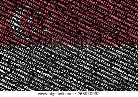 Singapore Flag  Is Depicted On The Screen With The Program Code. The Concept Of Modern Technology An