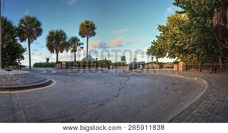 Cul-de-sac Entrance To Vanderbilt Beach At Sunrise In Naples, Florida.
