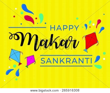 Celebrate Makar Sankranti Background With Colorful Kites.