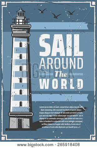 Lighthouse Or Sea Beacon Retro Vector Nautical Navigation Tower, Marine Travel And Tourism Safety Th