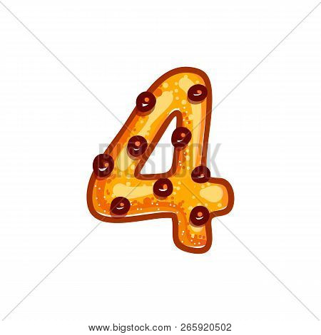 Cookie Font With Chocolate Chips Isolated On White Background.  Christmas Alphabet. Vector Cartoon C