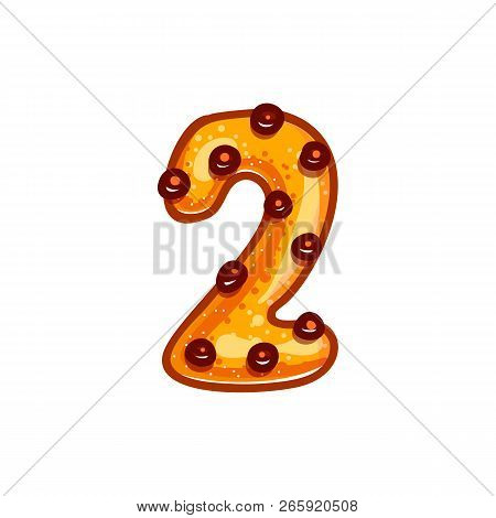 Cookie Font With Chocolate Chips Isolated On White Background.  Christmas Alphabet. Vector Cartoon C