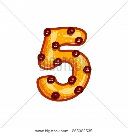 Cookie Font With Chocolate Chips Isolated On White Background.  Christmas Alphabet. Vector Cartoon C