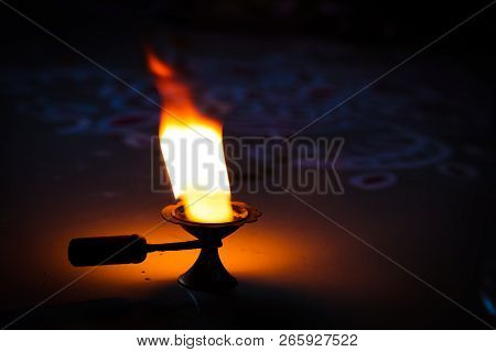 Camphor Flame Lamp As An Offering To God For Worship