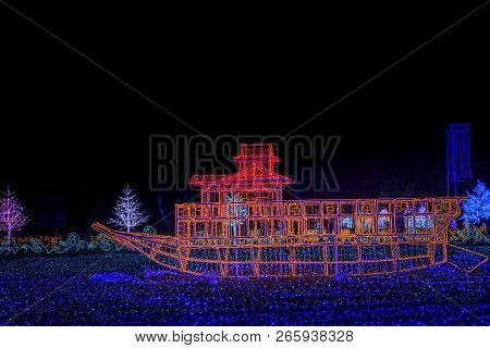 Osaka Castle Night Illumination, Osaka, Japan - November 2017 : Osaka Castle Decorated In Reminiscen