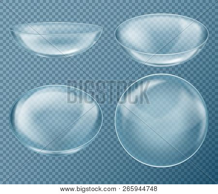 Set With Blue Contact Lenses For Eye Care, Isolated On Transparent Background. Medical Equipment Use