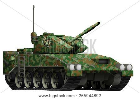 Light Tank Apc With Summer Camouflage Isolated Object On White Background. 3d Illustration