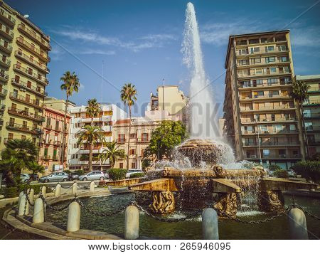 Taranto, Italy. October 21, 2017: Fountain Of The Rose Of The Winds In The City Of Taranto In The Ap