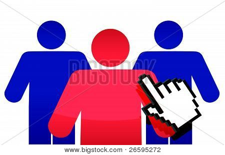 hand cursor selection of red unique man illustration