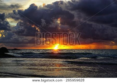 Sunset With Clouds On The Sea In Phuket, On Kata Beach