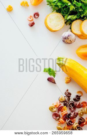 Italian Food Concept. Ingredients For Pasta. Natural Dyes For Pasta Tomato, Spinach, Carrots