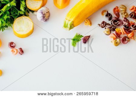 Italian Food Concept. Ingredients For Pasta. Natural Dyes For Pasta Tomato, Spinach, Carrots