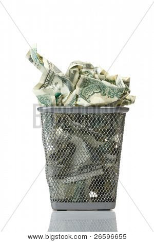 Geld im Korb. isolated over White.
