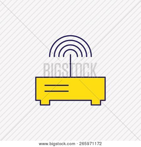 Vector Illustration Of Modem Icon Colored Line. Beautiful Computer Element Also Can Be Used As Route