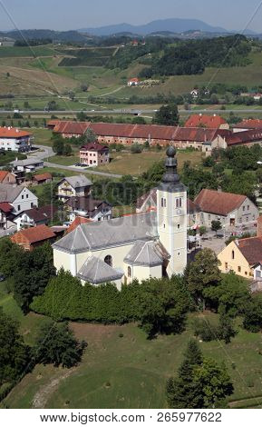 ZACRETJE, CROATIA - JULY 06: Parish Church of the Holy Cross in Zacretje, Croatia on July 06, 2007.