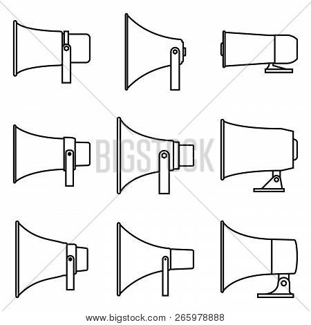 Reflex Horn Speaker Icon Set. Vector Thin Line