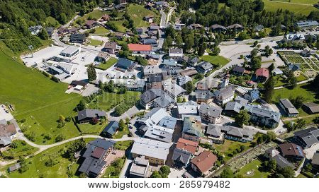Aerial View Of A Village In The Alpine Mountains, Lofer, Austria
