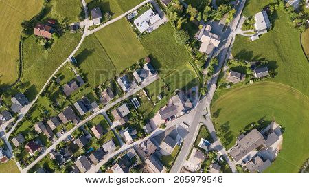 Aerial View Of A Village In The Alpine Mountains, Lofer, Austria