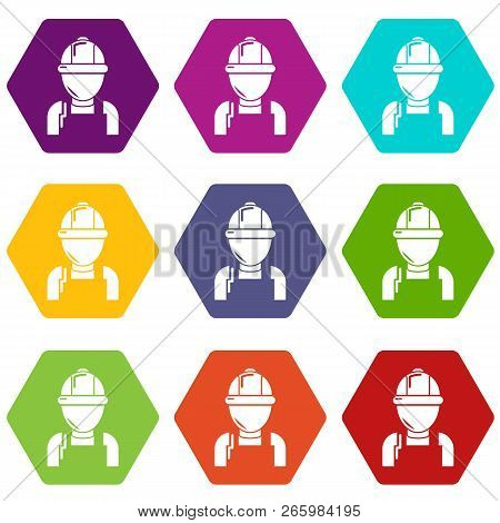 Man Mechanic Icons 9 Set Coloful Isolated On White For Web